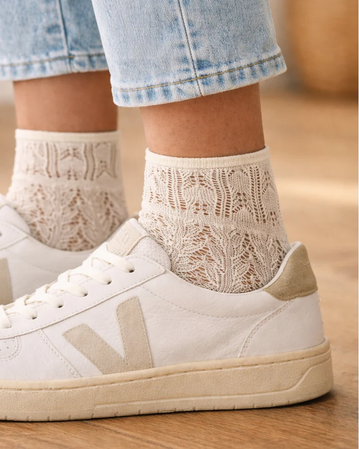 Chaussettes recyclées en crochet ivoire