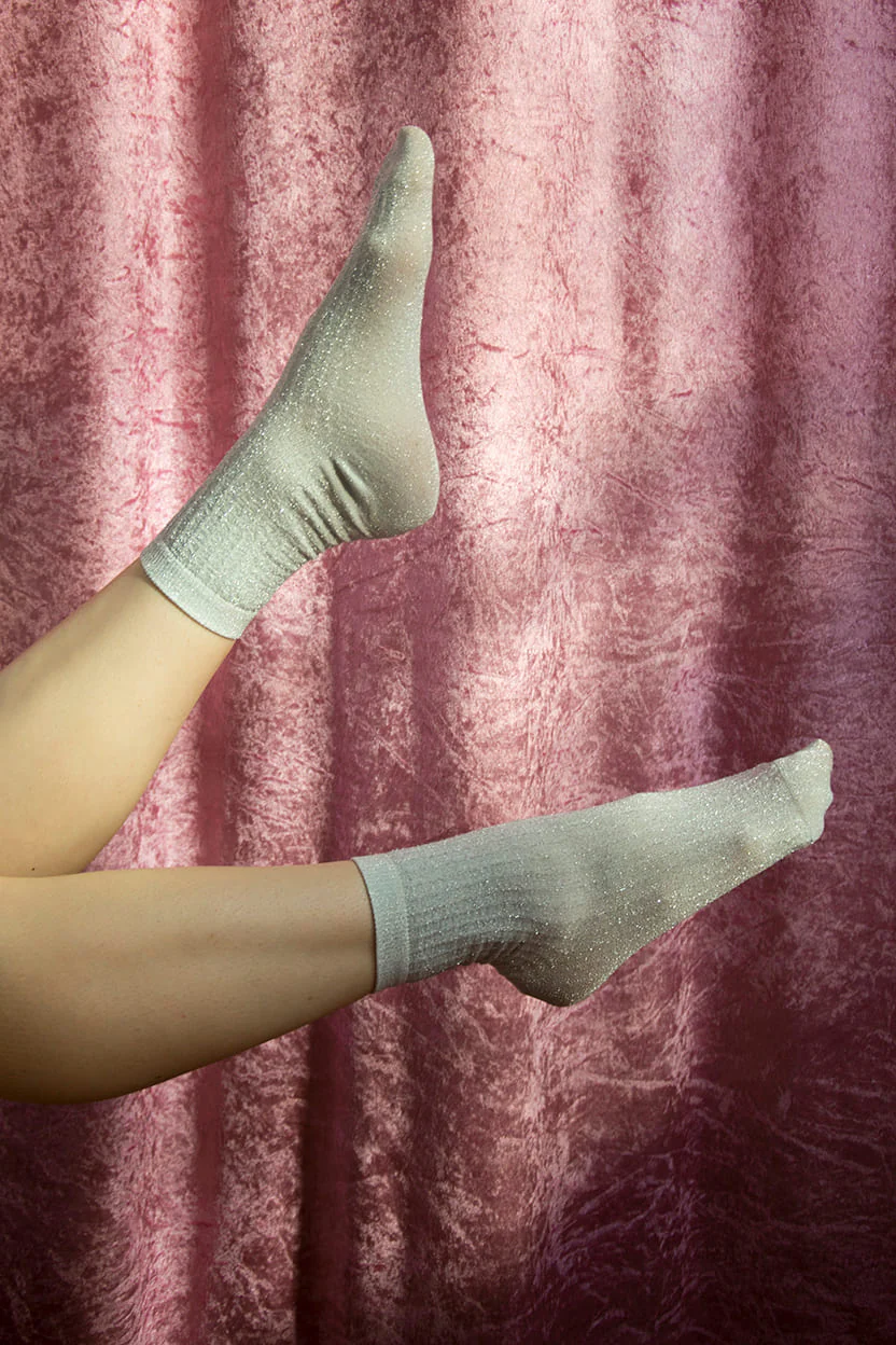Chaussettes pailletées en fibre recyclée gris clair
